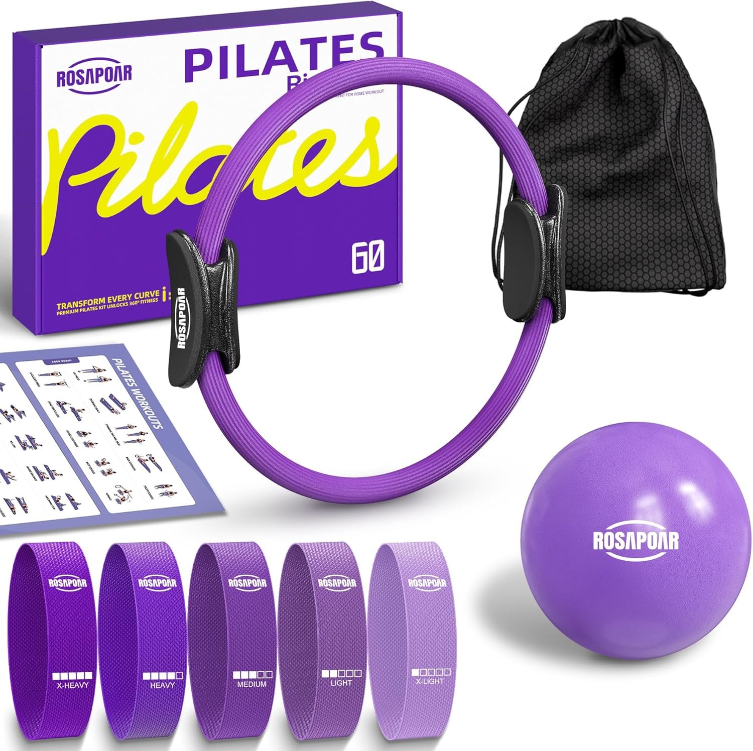 Pilates Ring Set - 14" Magic Circle with Yoga Ball & Resistance Bands – Home Workout Equipment for Women, Toning & Core Sculpting Essentials Kit